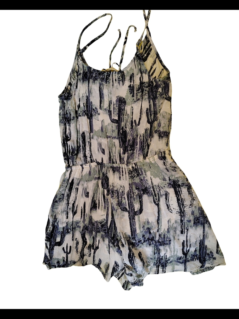 lovestitch White and Black Cactus Print Romper
